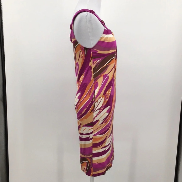Yoana Baraschi Dress Womens XS Purple Orange Abstract Feather Print Shift Silk - Picture 8 of 14